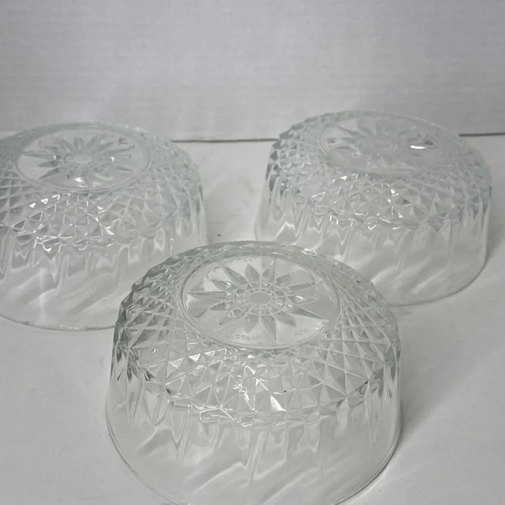 Arcoroc France Clear Glass Desert Bowls Diamond Starburst Pattern 5” Lot Of 3